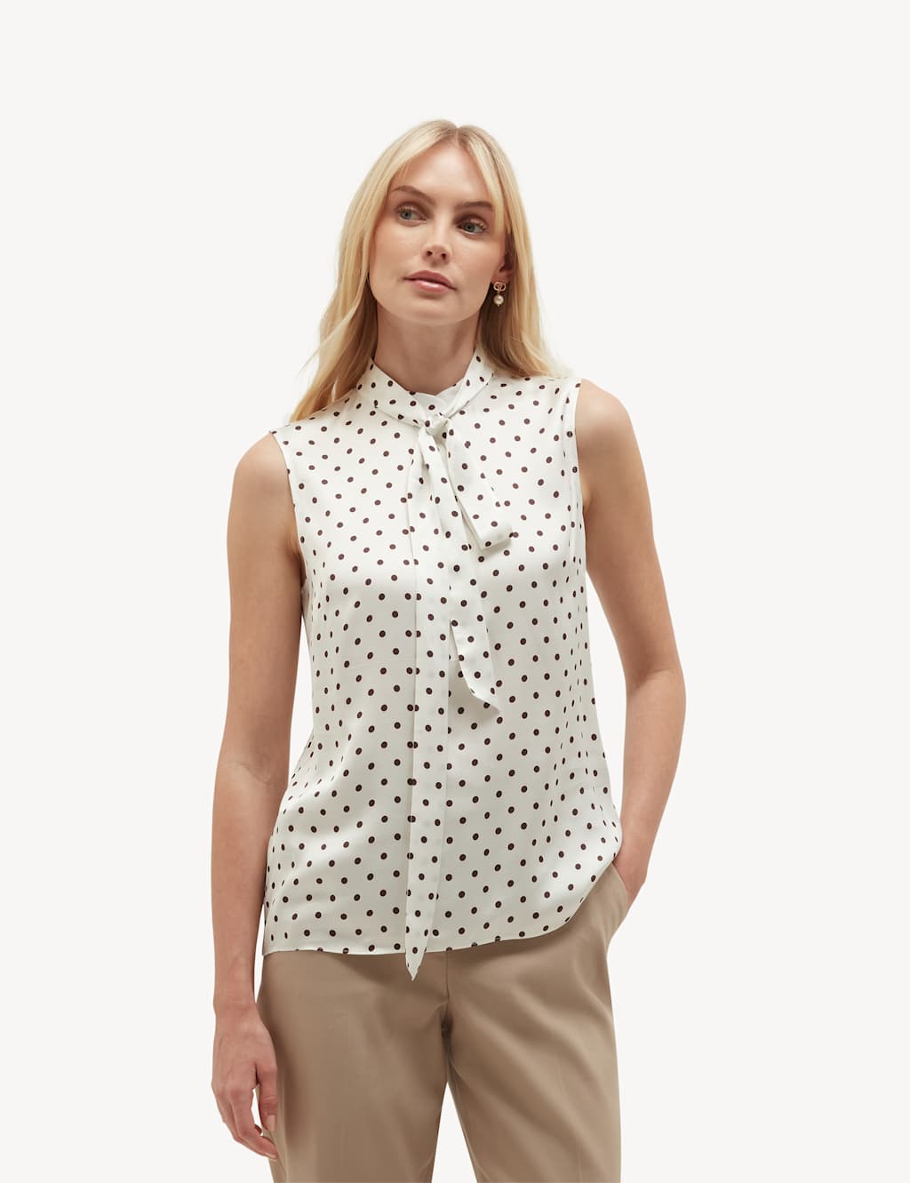 Hobbs Women's Polka Dot Tie Neck Blouse - 10 - Brown Mix - Available at M&S