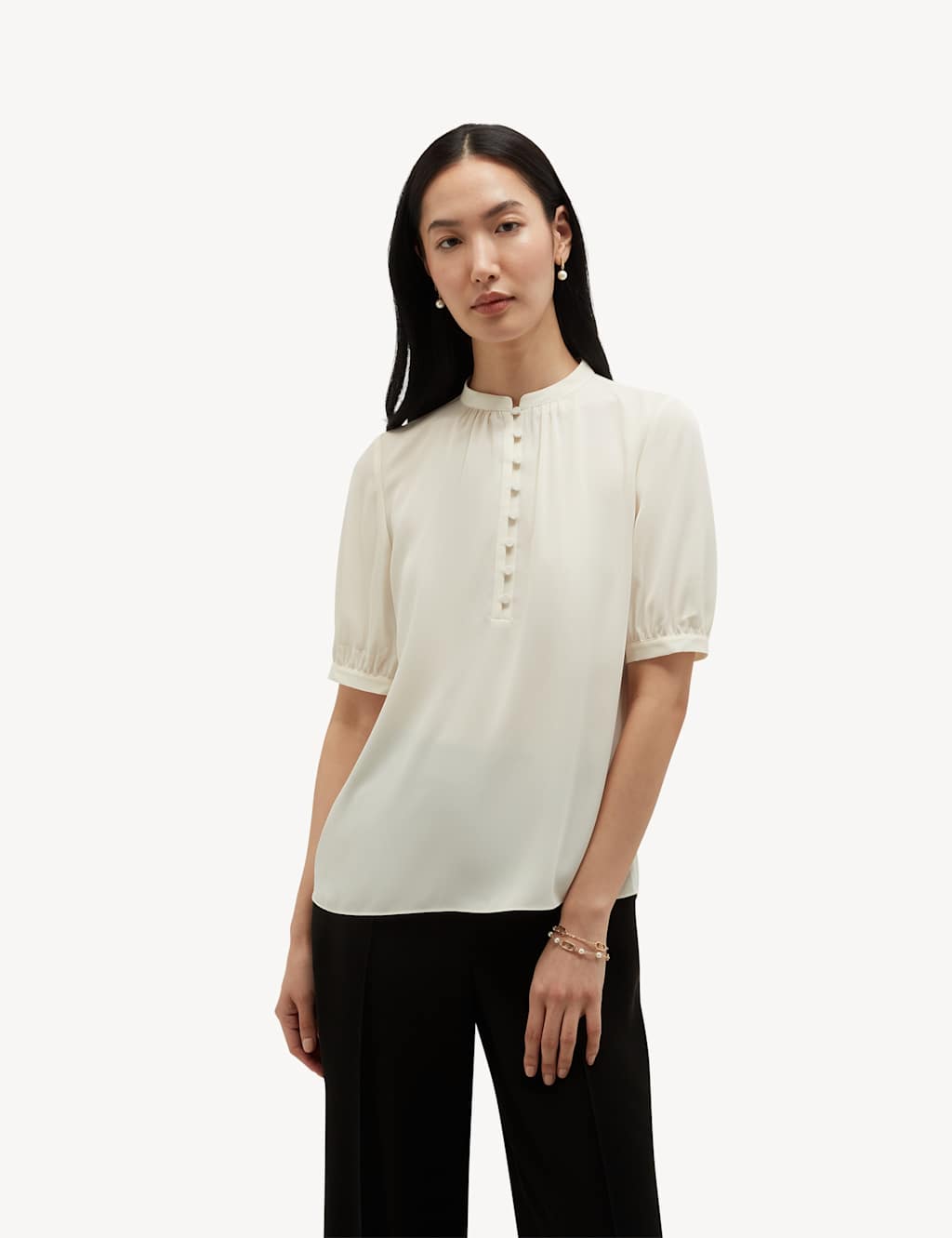 Hobbs Women's High Neck Blouse - 12 - Cream - Available at M&S