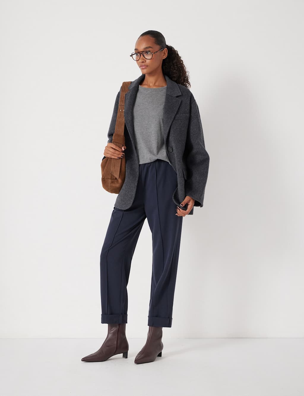 HUSH Pull On Ankle Grazer Trousers Navy