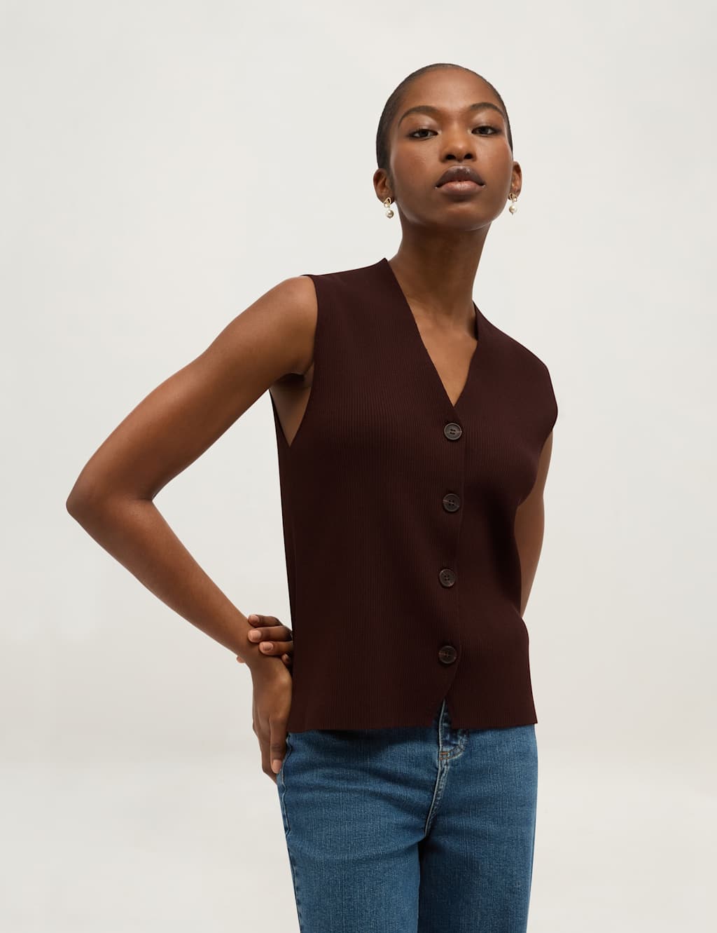 Hobbs Women's V-Neck Knitted Vest - Small - Brown - Available at M&S