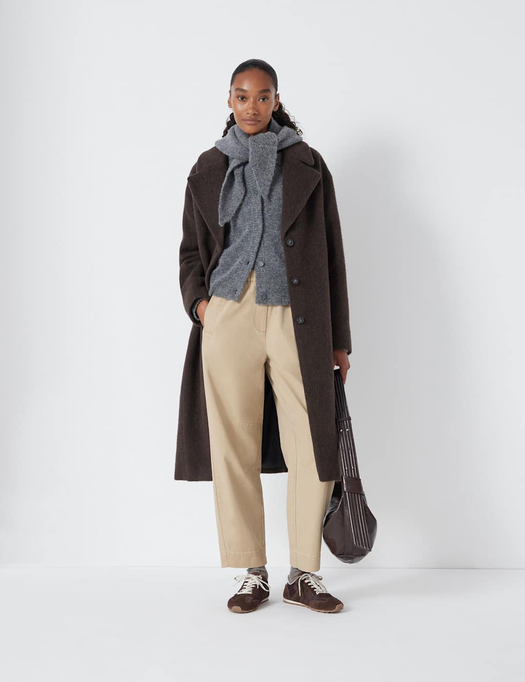 HUSH Pure Cotton Barrel Leg Trousers Beige