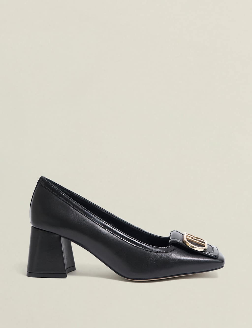 HOBBS Leather Block Heel Square Toe Court Shoes Black