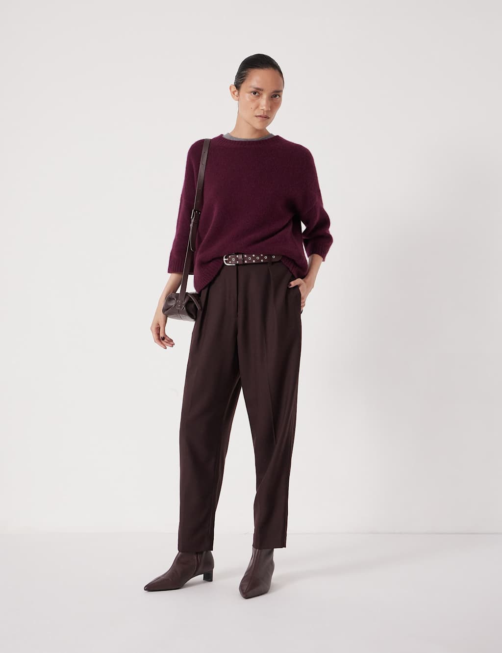 HUSH Wool Blend Tapered Trousers Burgundy