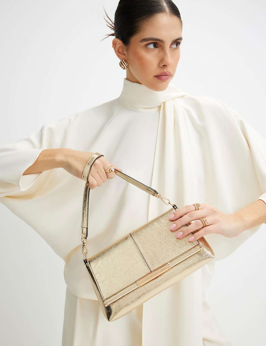 River Island Women's Faux Leather Patent Finish Clutch Bag - Gold - Available at M&S