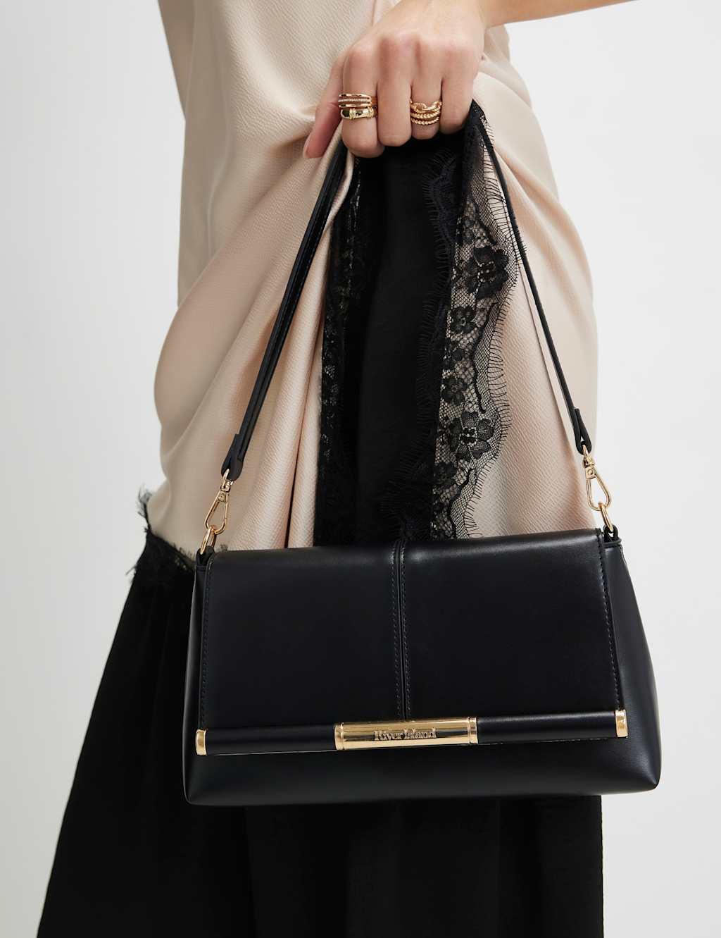 River Island Women's Faux Leather Patent Finish Clutch Bag - Black - Available at M&S