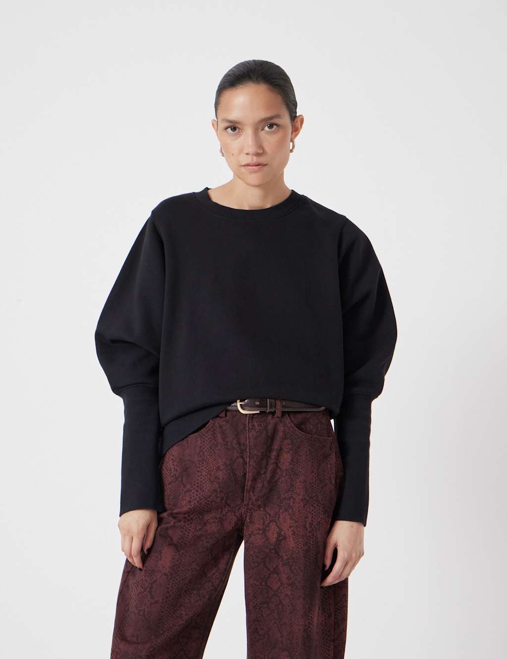 HUSH Pure Cotton Relaxed Puff Sleeve Sweatshirt Black