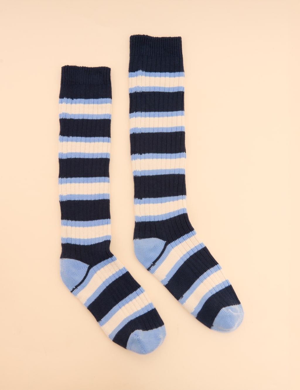 Joules Cotton Rich Striped Knee High Socks Navy Mix
