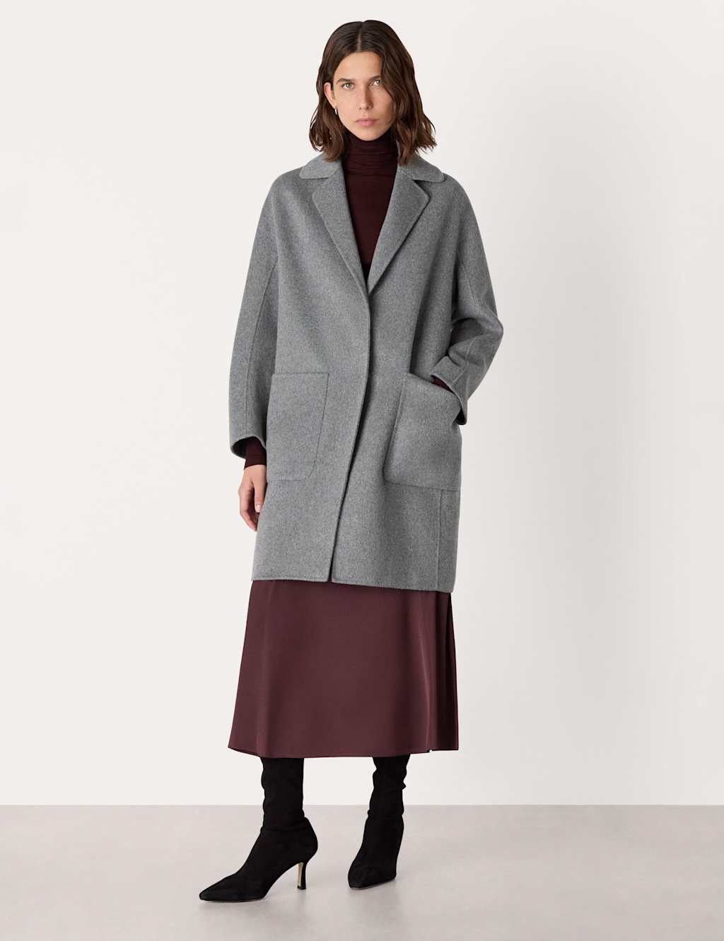 Whistles Wool Rich Relaxed Single Breasted Overcoat Grey