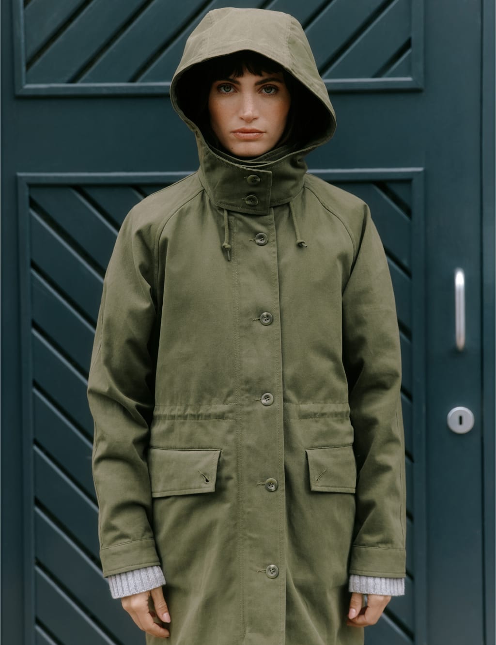 Green coat with hood store