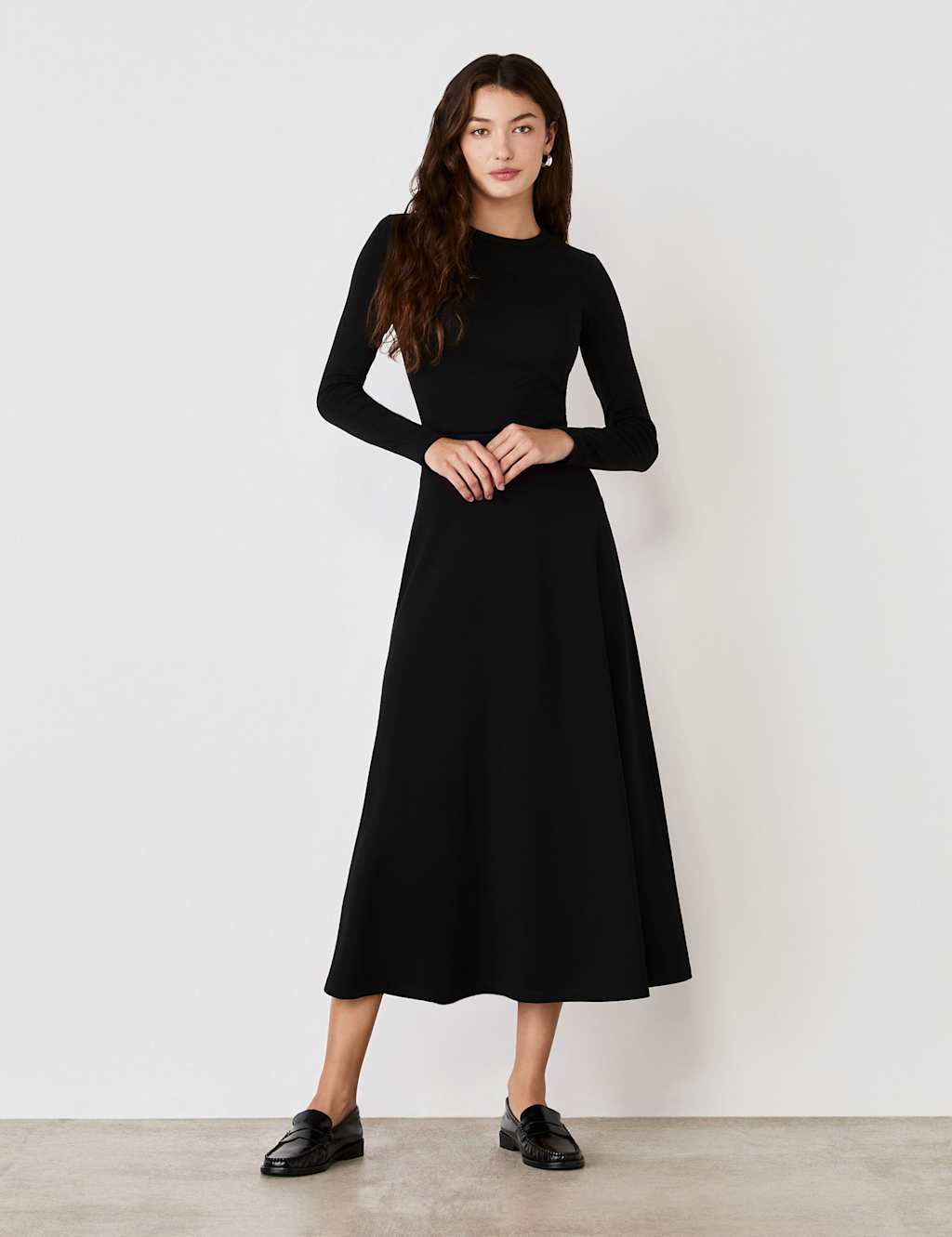 Finery London Jersey Midi A-Line Skirt Black