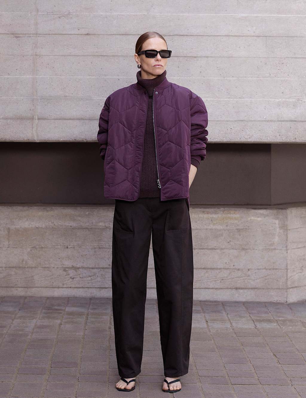 Whistles Quilted Relaxed Jacket Burgundy