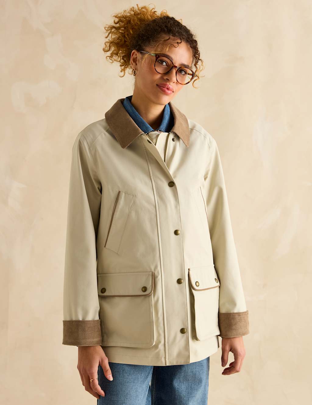 Joules Cotton Rich Waterproof Collared Coat Stone