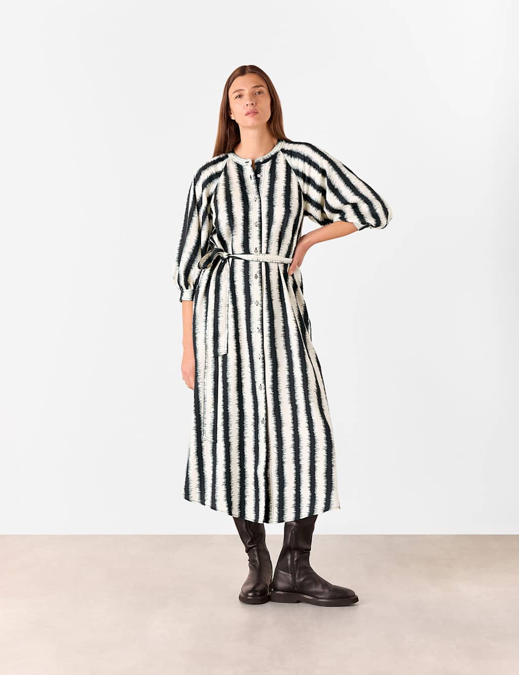 Pure Lyocell Striped Midi Shirt Dress