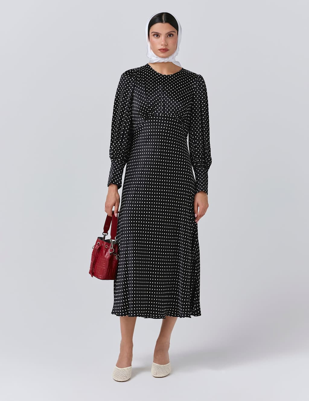 Ghost Satin Polka Dot Midaxi Skater Dress Black Mix