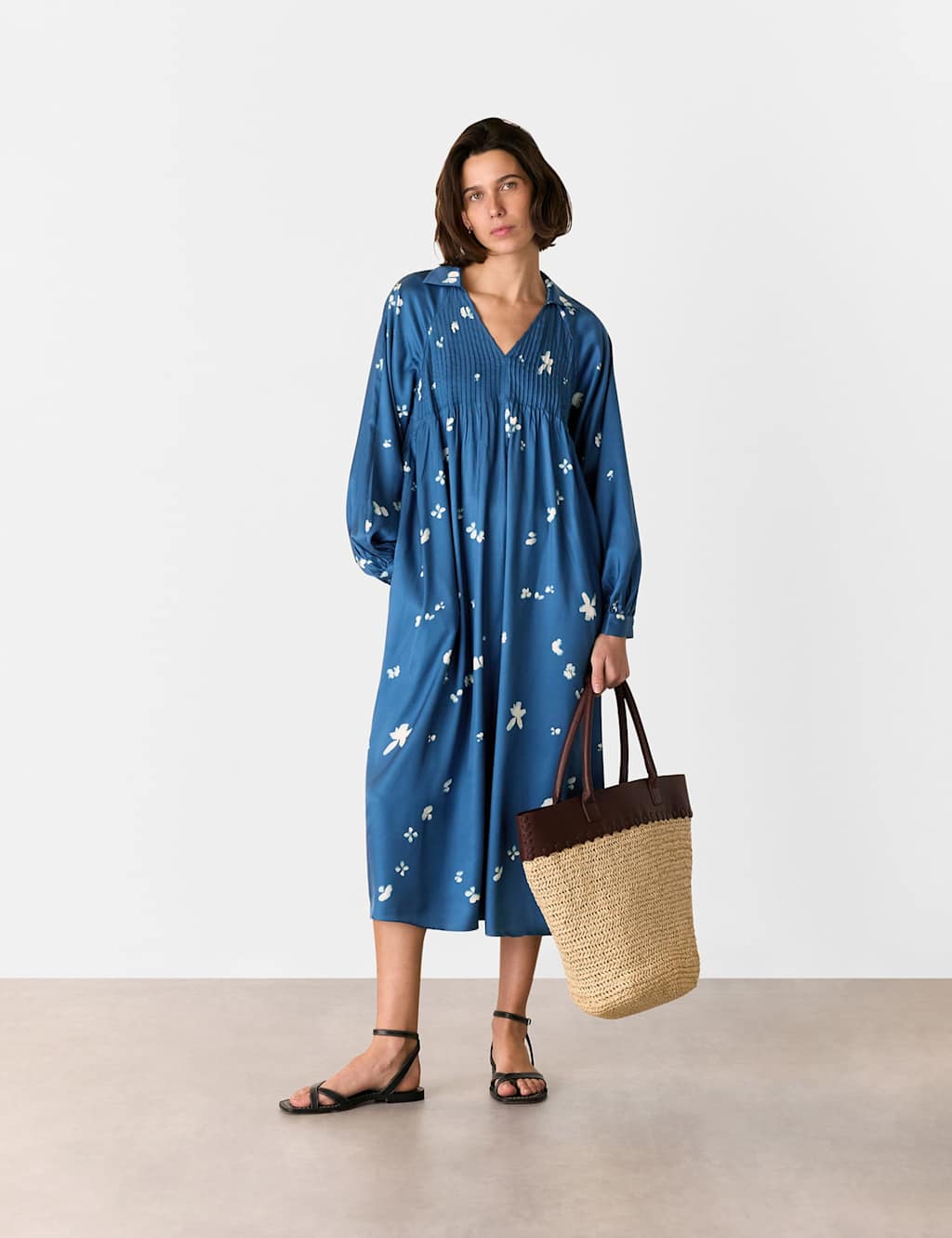 Floral Collared Mini Relaxed Smock Dress