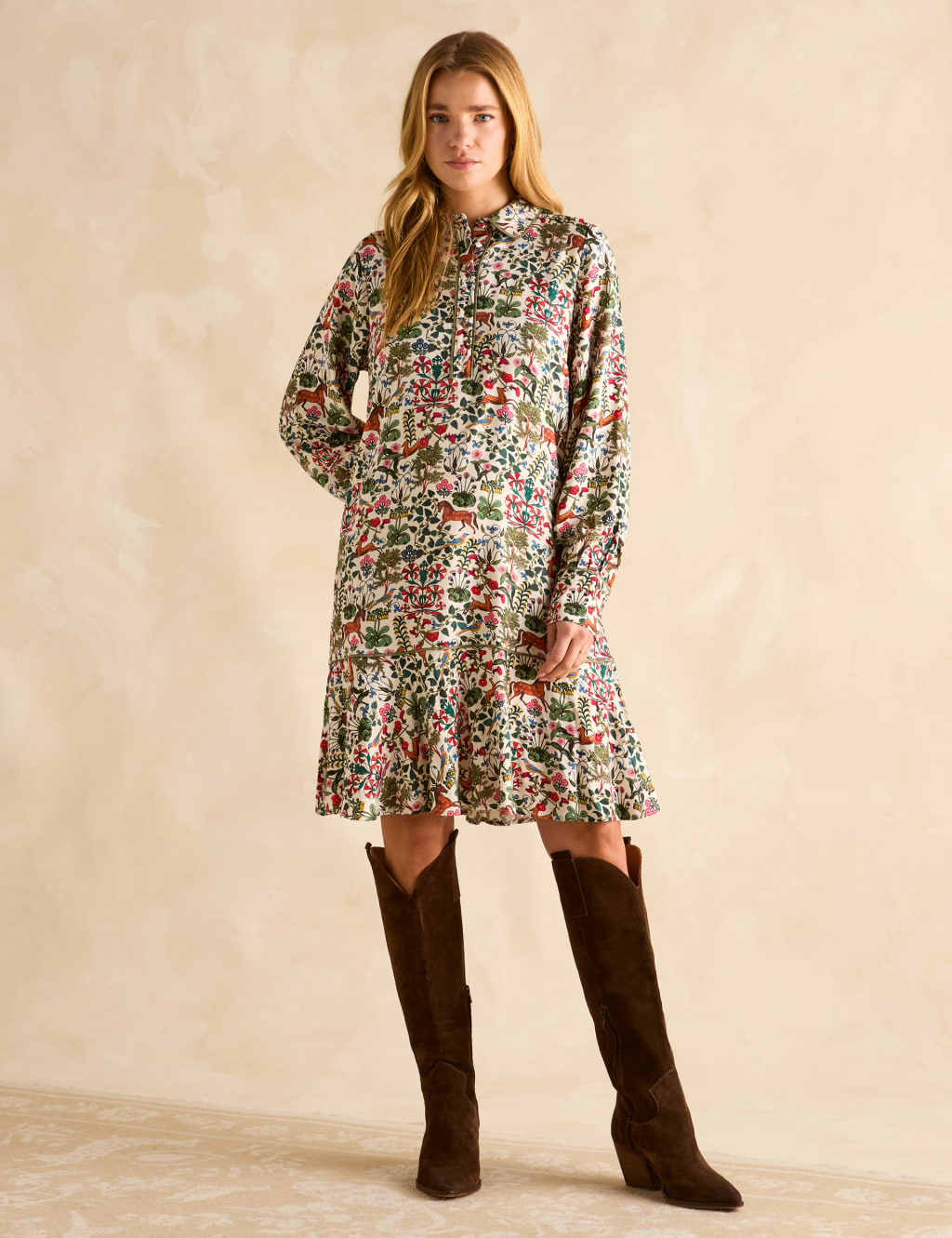 Printed Knee Length Shirt Dress
