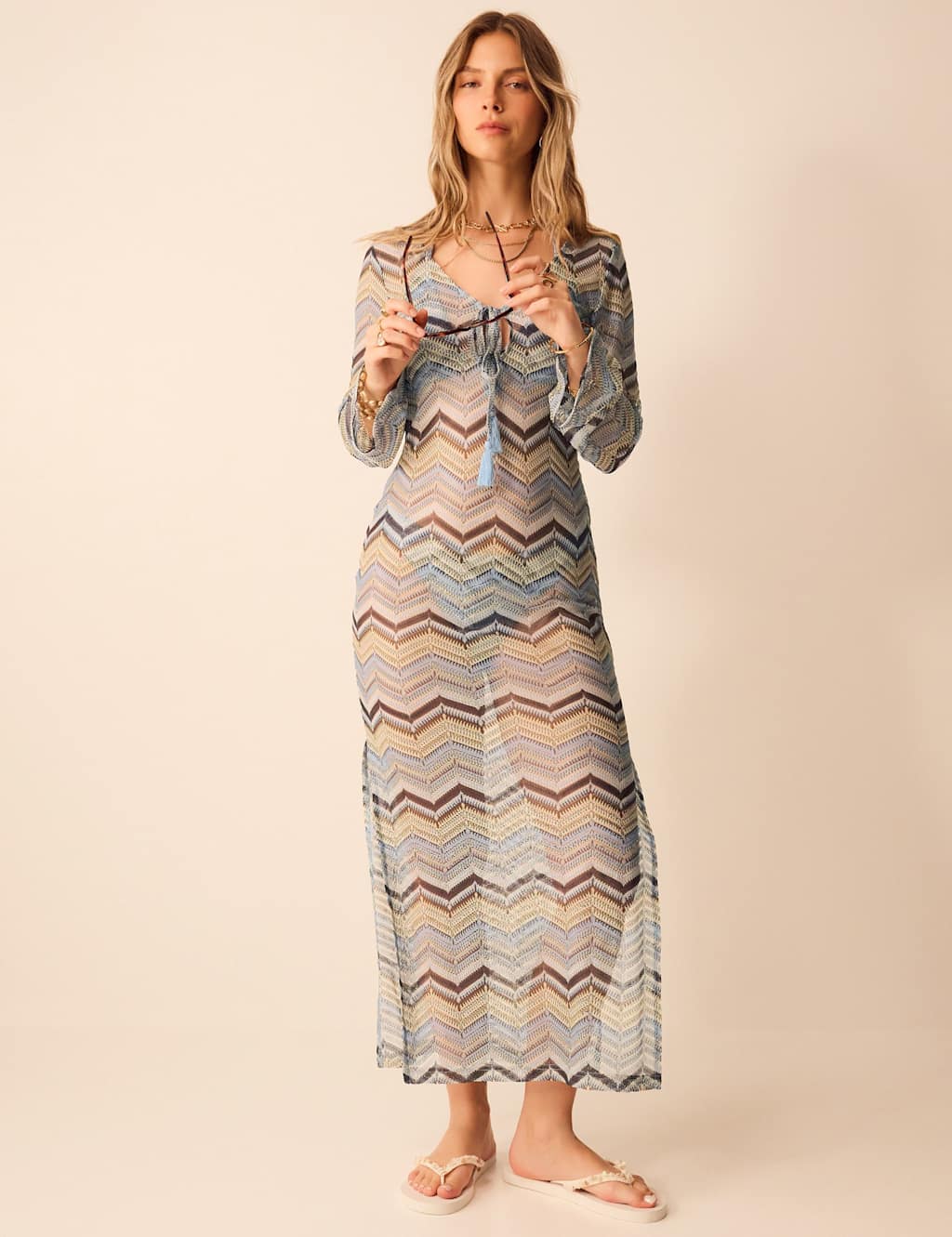 Accessorize Women's Striped Tie Neck Maxi Beach Dress - Small - Multi - Available at M&S