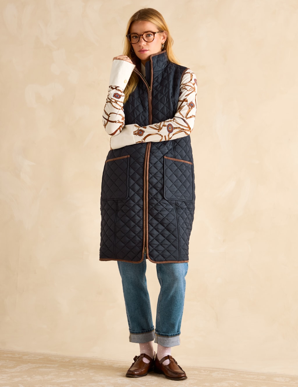 Quilted Funnel Neck Longline Gilet