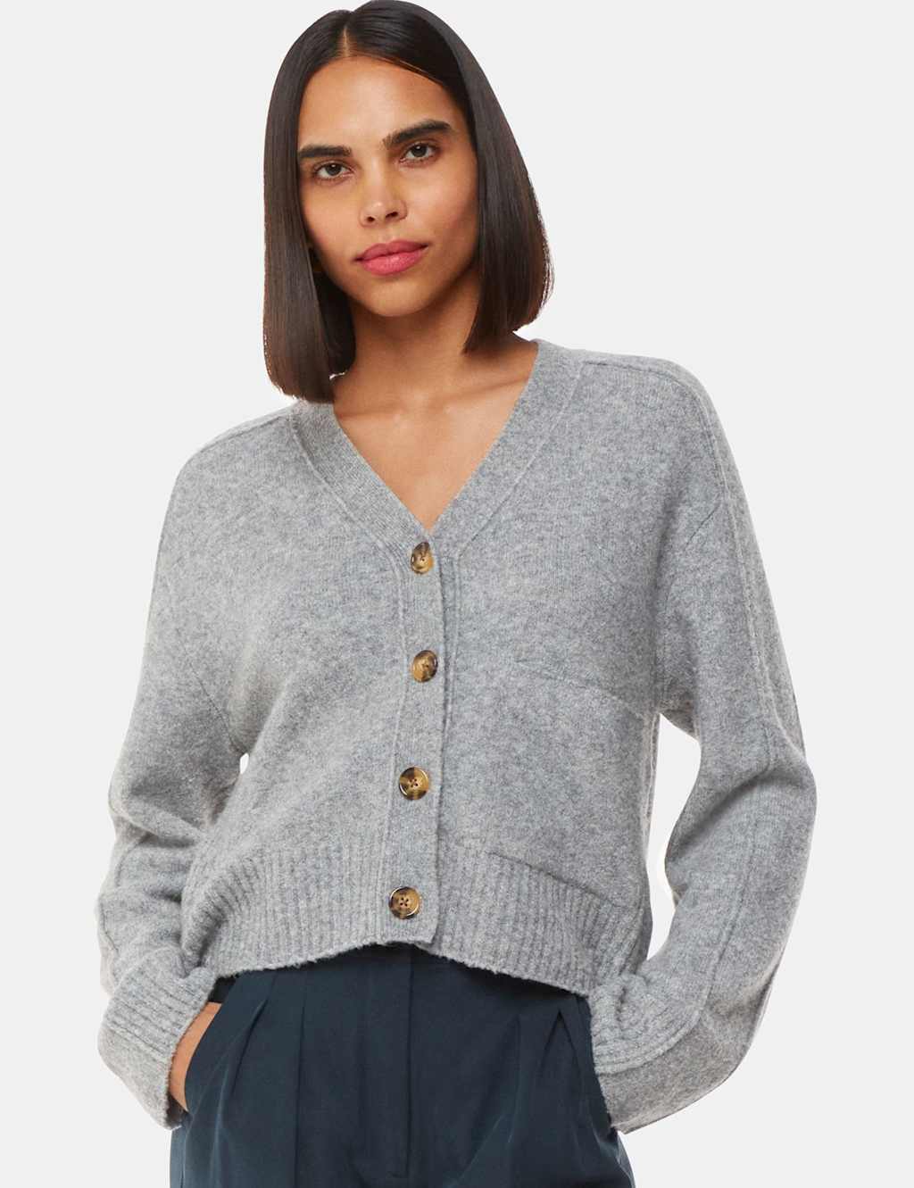 Wool Blend V-Neck Relaxed Cardigan