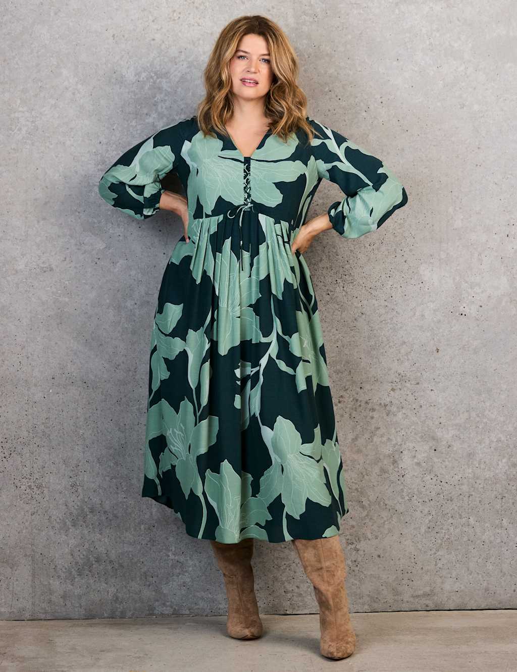 Live Unlimited London Women's Floral Tie Front Midi Dress - 22 - Green Mix - Available at M&S