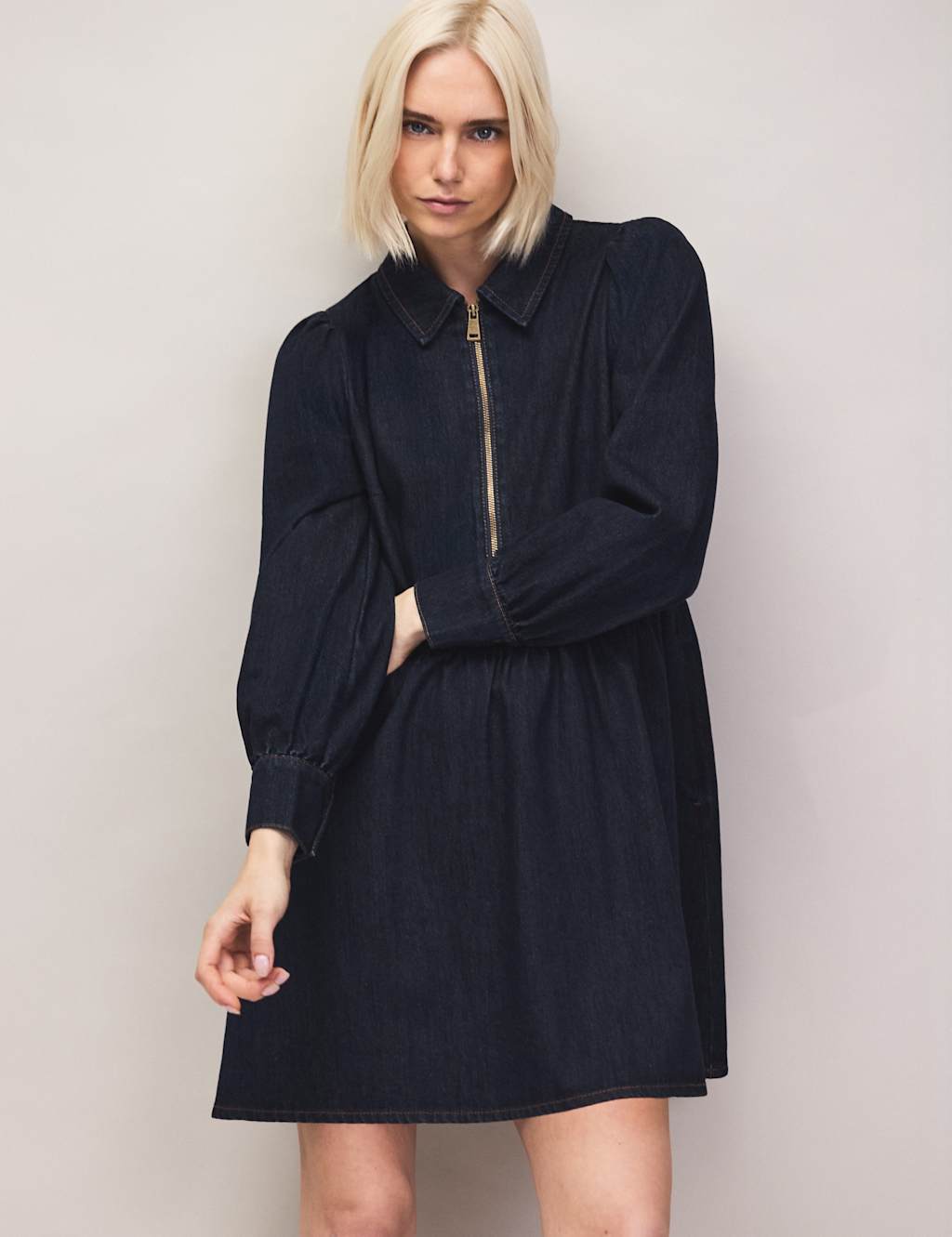 Ro&Zo Women's Denim Zip Front Mini Waisted Dress - 6 - Blue Denim - Available at M&S