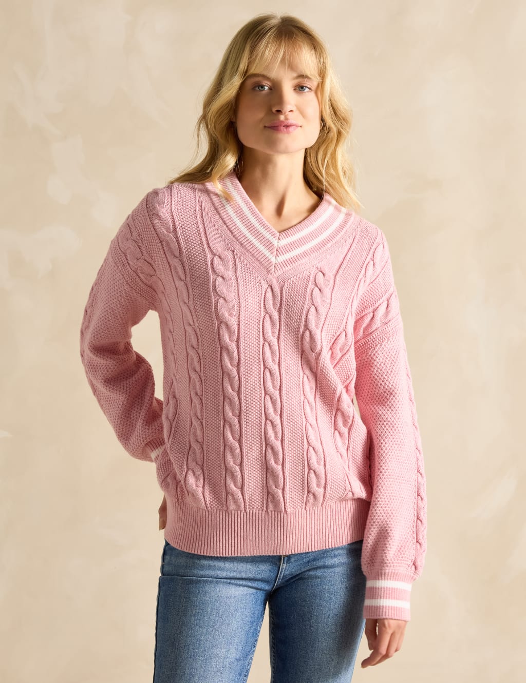 Joules Women's Pure Cotton Cable Knit Jumper - XL - Pink Mix, Pink Mix