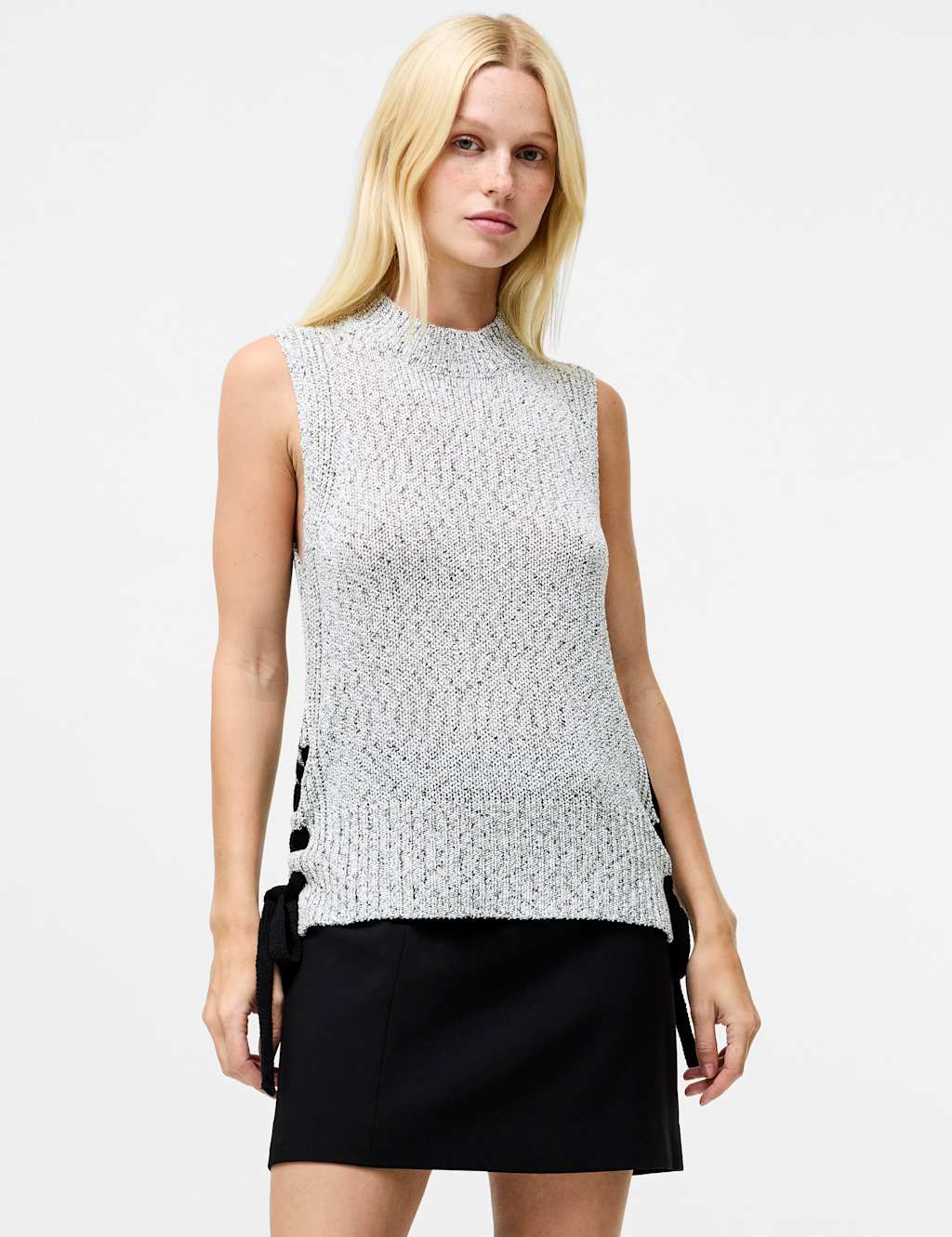 French Connection High Neck Longline Knitted Vest White Mix