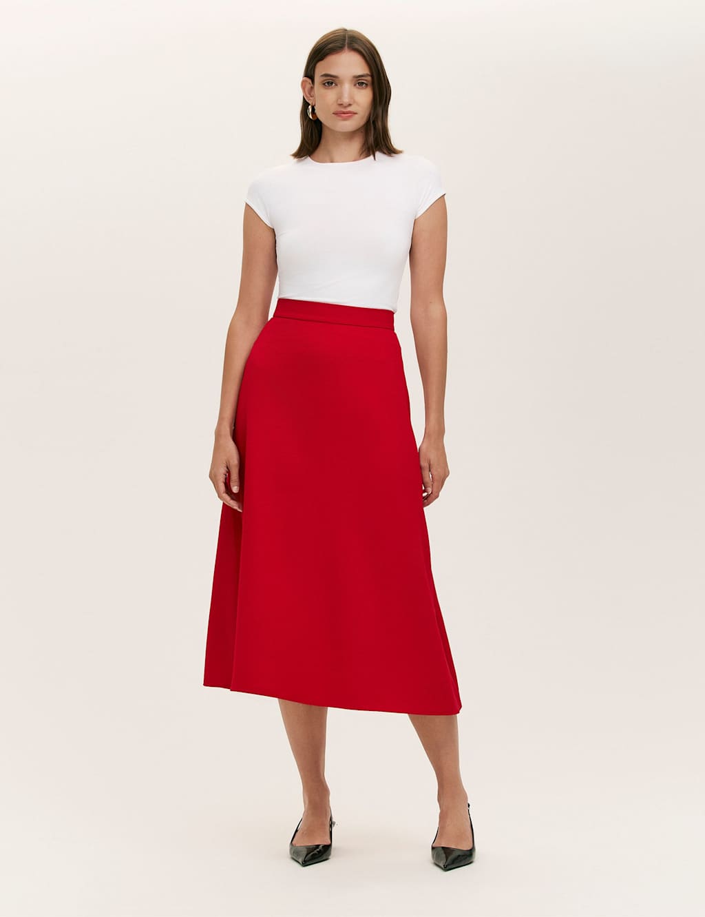 Finery London Crepe Midi A-Line Skirt Red