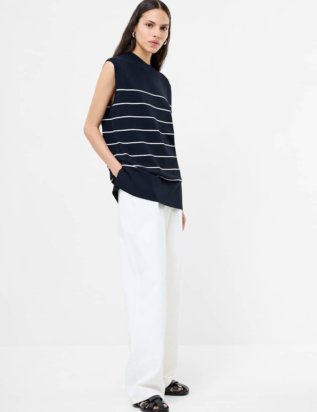 French Connection Striped Crew Neck Knitted Vest Navy Mix