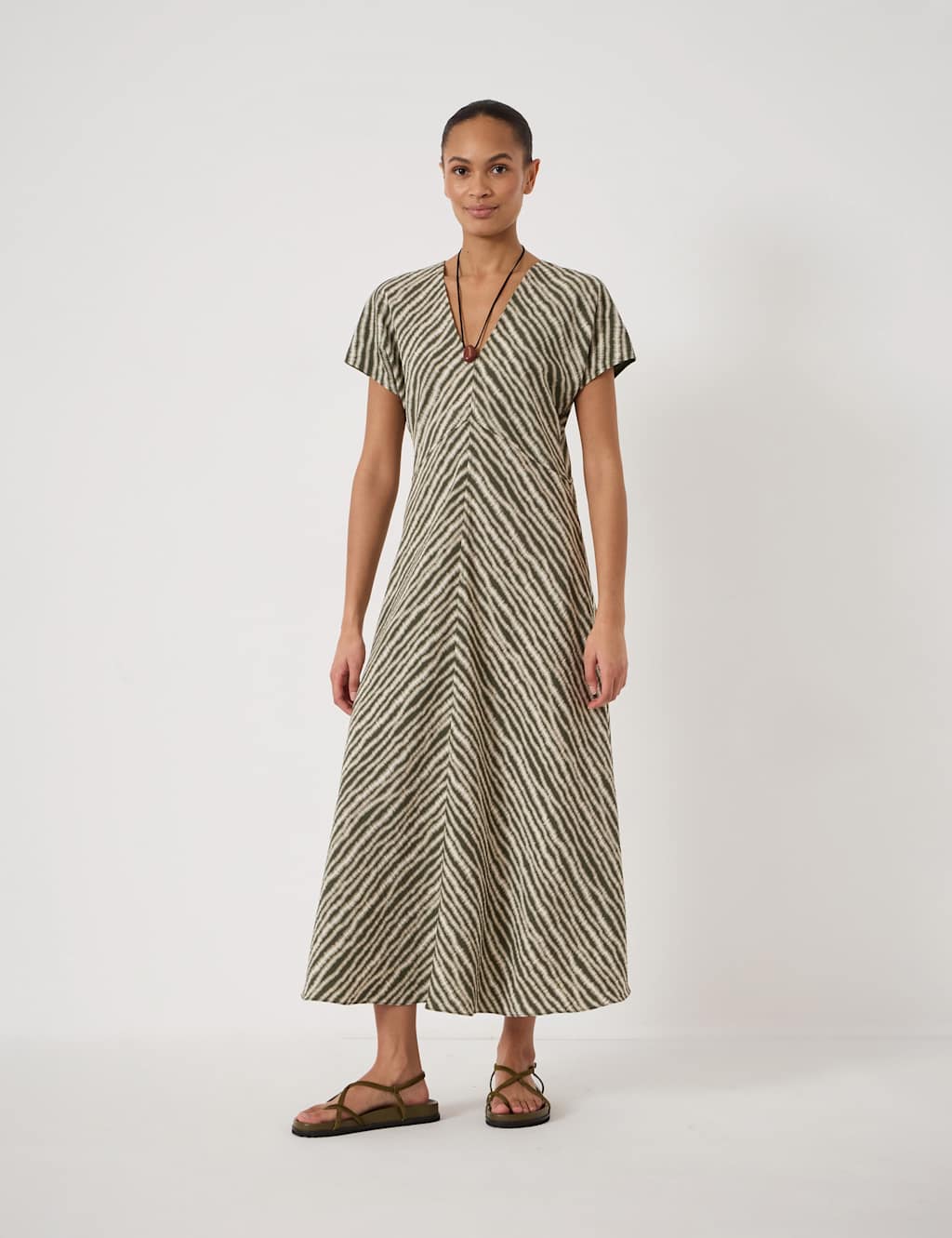 Hush Women's Grace Air Flow V-Neck Striped Maxi Dress - 10 - Green Mix - Available at M&S