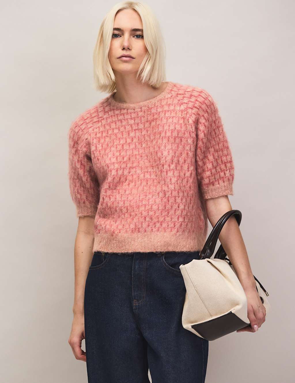 Ro&Zo Women's Textured Patterned Knitted Top with Alpaca - Medium - Available at M&S