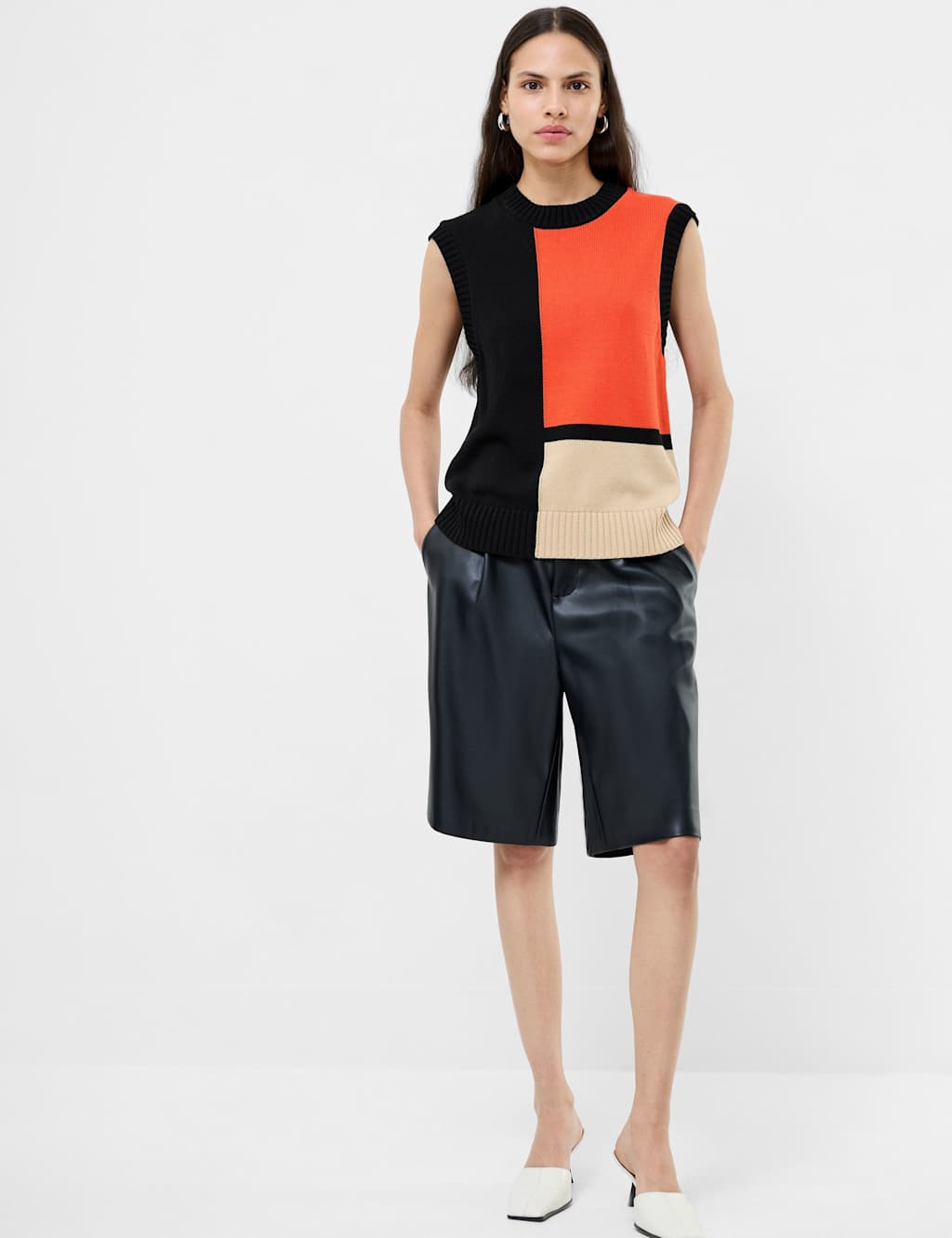 French Connection Cotton Rich Colour Block Knitted Vest Multi