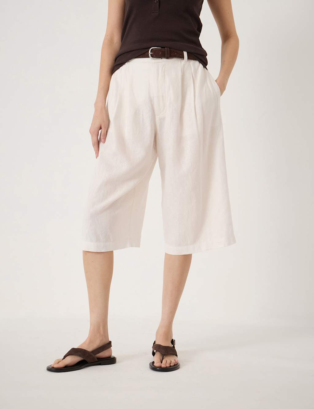 Hush Women's Linen Blend High Waisted Bermuda Shorts - 10 - White - Available at M&S