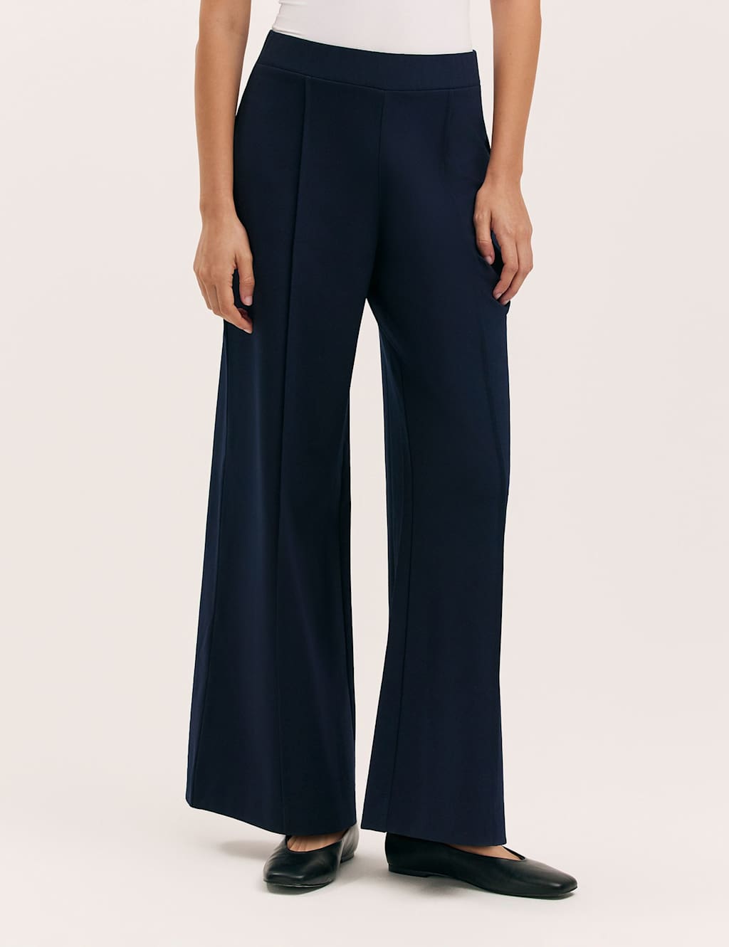 Finery London Women's Jersey Elasticated Waist Wide Leg Trousers - 12 - Navy - Available at M&S