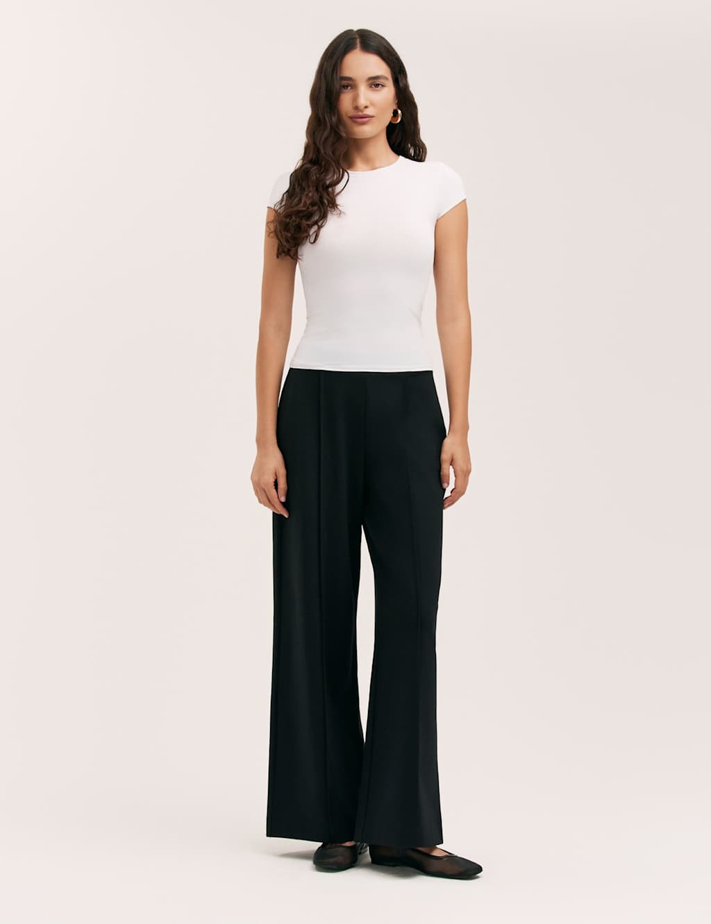 Finery London Jersey Elasticated Waist Wide Leg Trousers Black