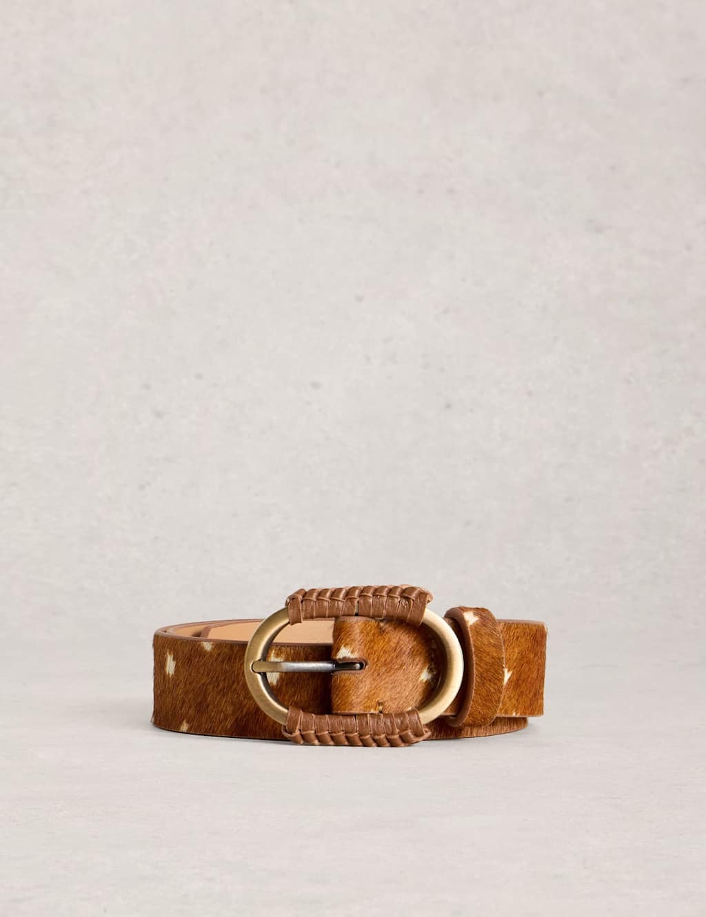 White Stuff Women's Leather Animal Print Jeans Belt - Medium-Large - Brown Mix - Available at M&S