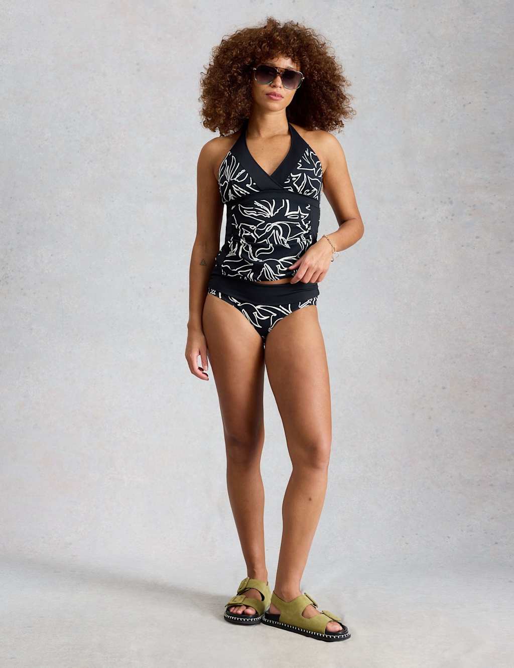 White Stuff Women's Printed Reversible Roll Top Bikini Bottoms - 10 - Black Mix - Available at M&S