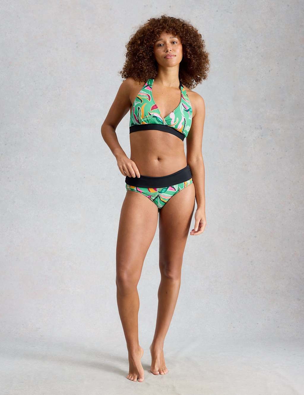 White Stuff Women's Printed Reversible Halterneck Bikini Top - 14 - Green Mix - Available at M&S