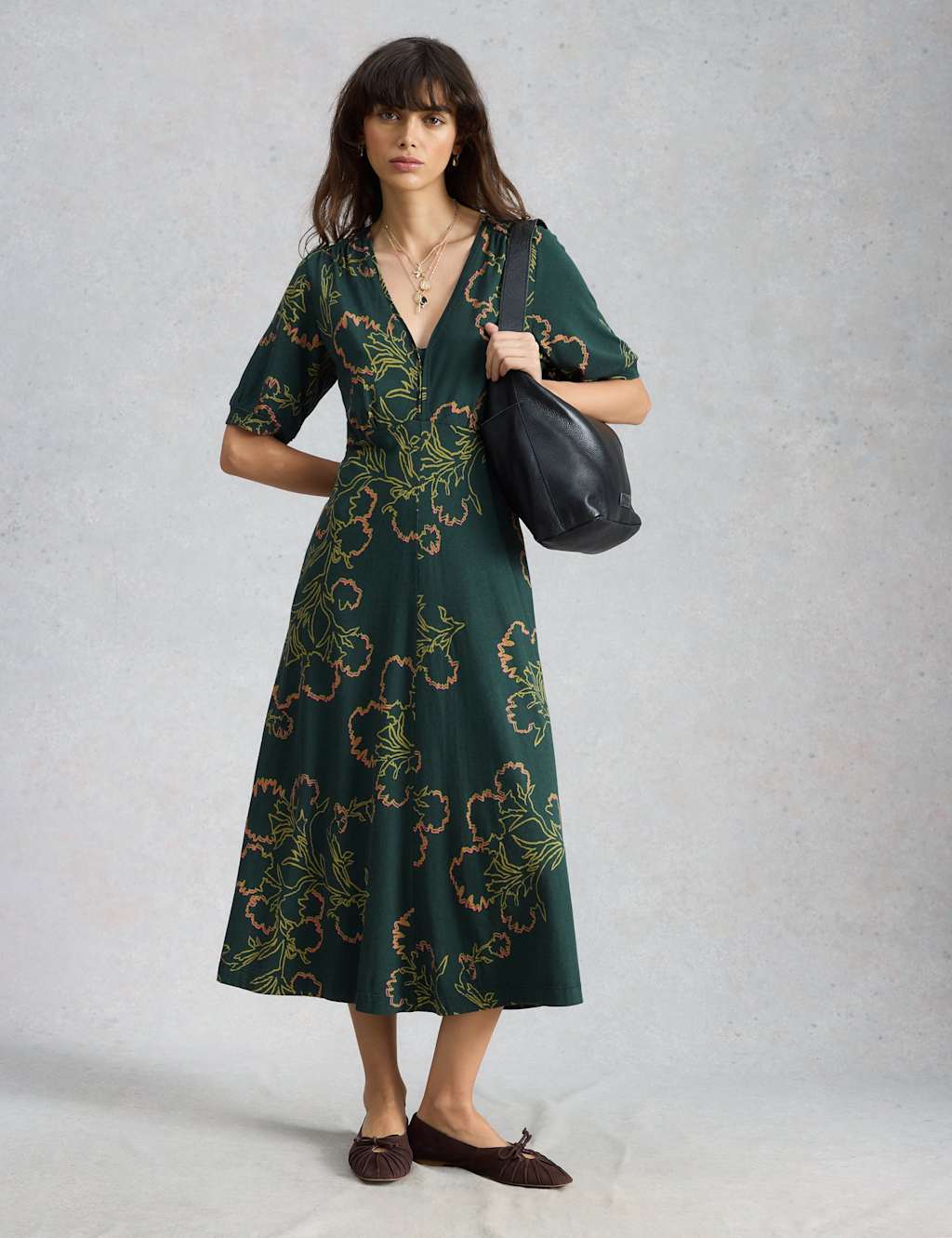 White Stuff Women's Jersey Floral Midi Tea Dress - 16 - Green Mix - Available at M&S