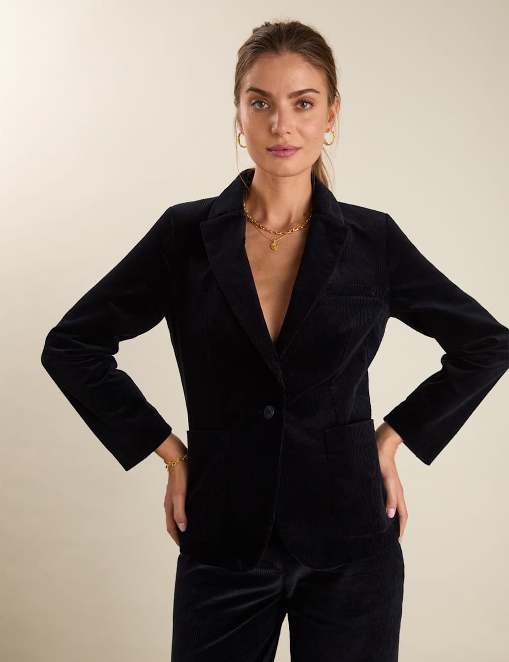 BAUKJEN Cord Tailored Single Breasted Blazer Navy