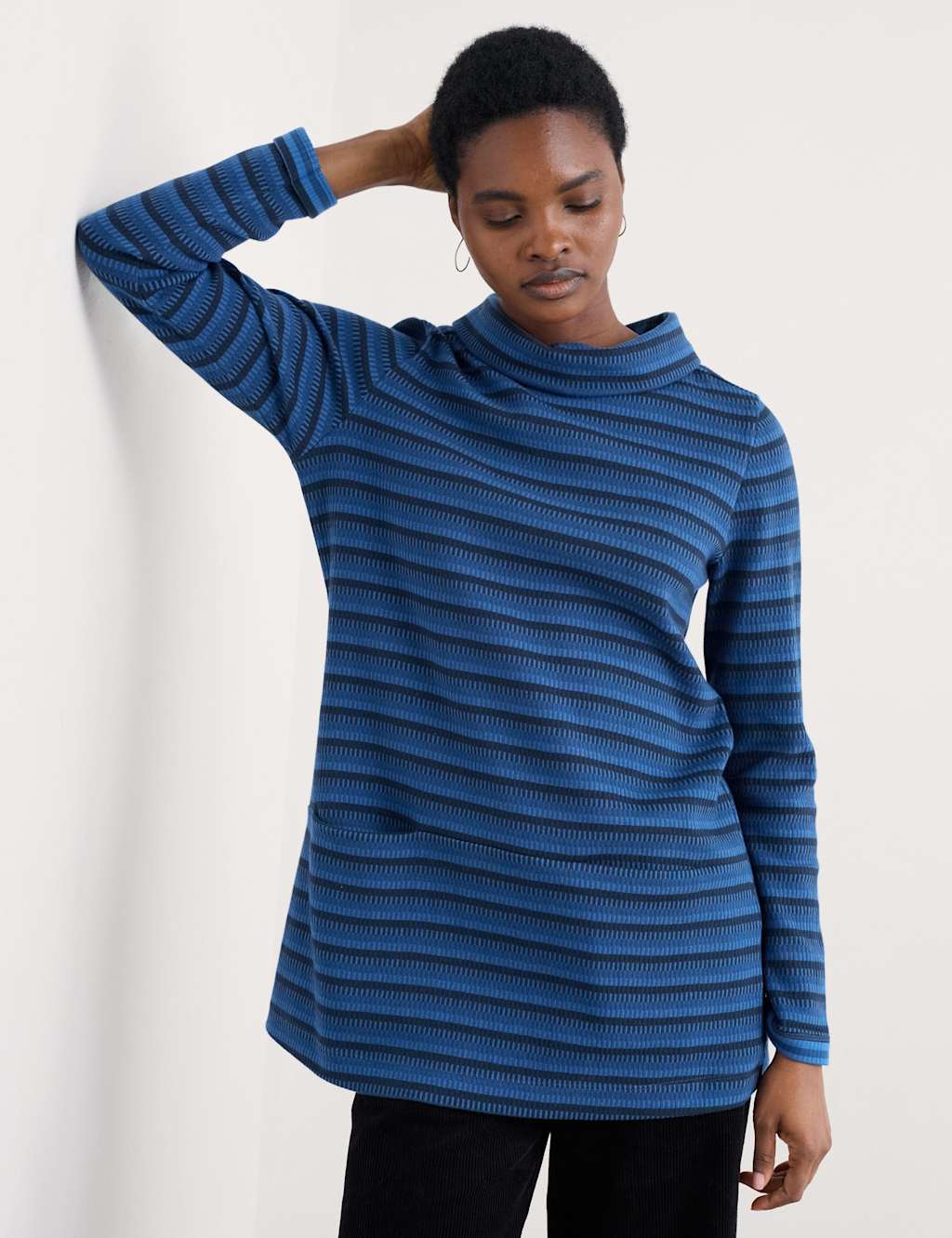 Seasalt Cornwall Pure Cotton Jersey Striped Tunic Blue Mix