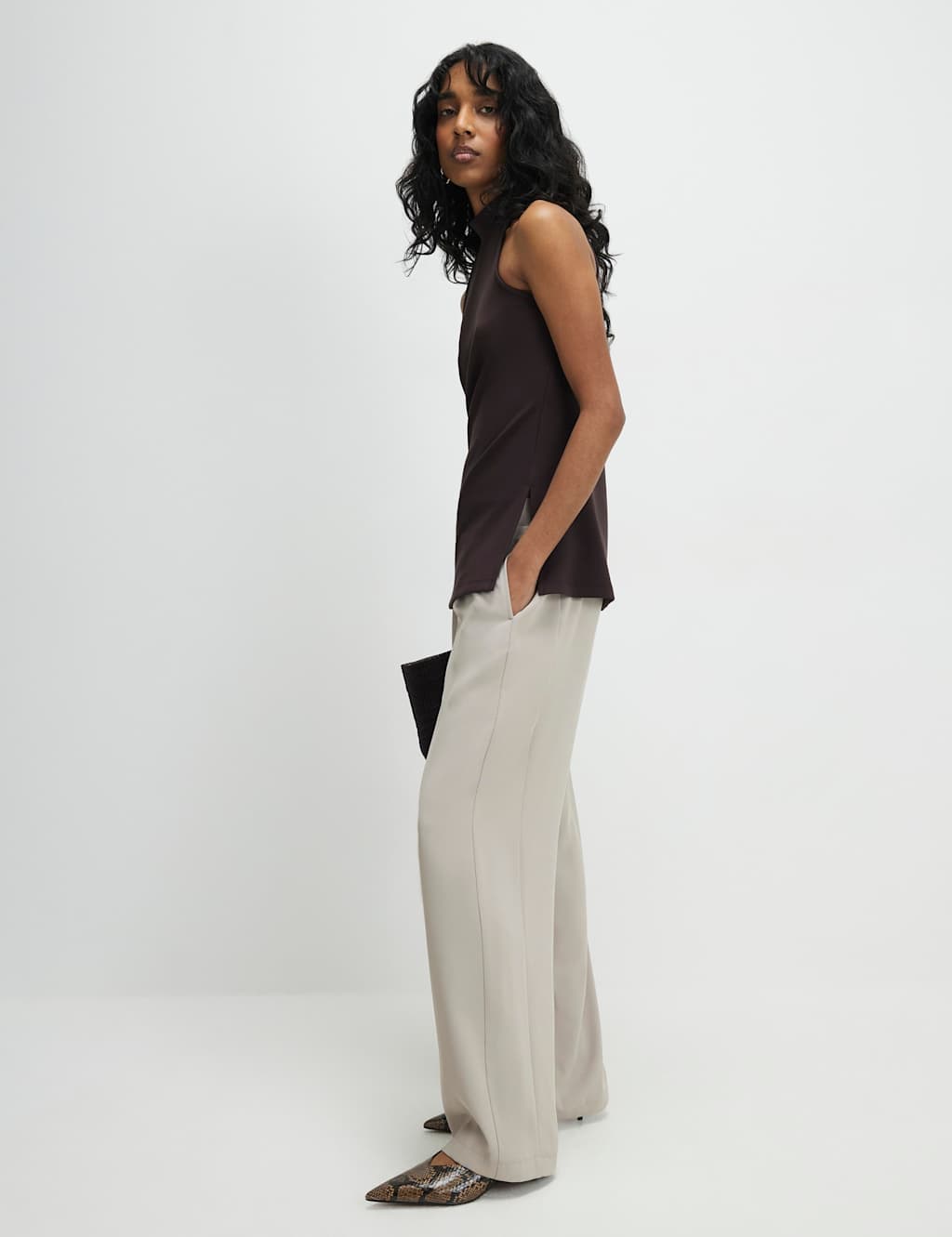River Island Women's Tailored Drawstring Wide Leg Trousers - Small - Stone - Available at M&S