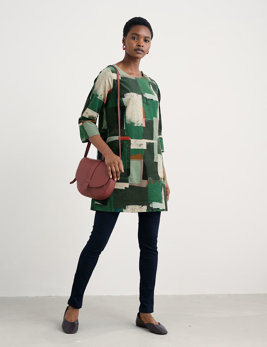 Seasalt Cornwall Pure Cotton Geometric Round Neck Tunic Green Mix