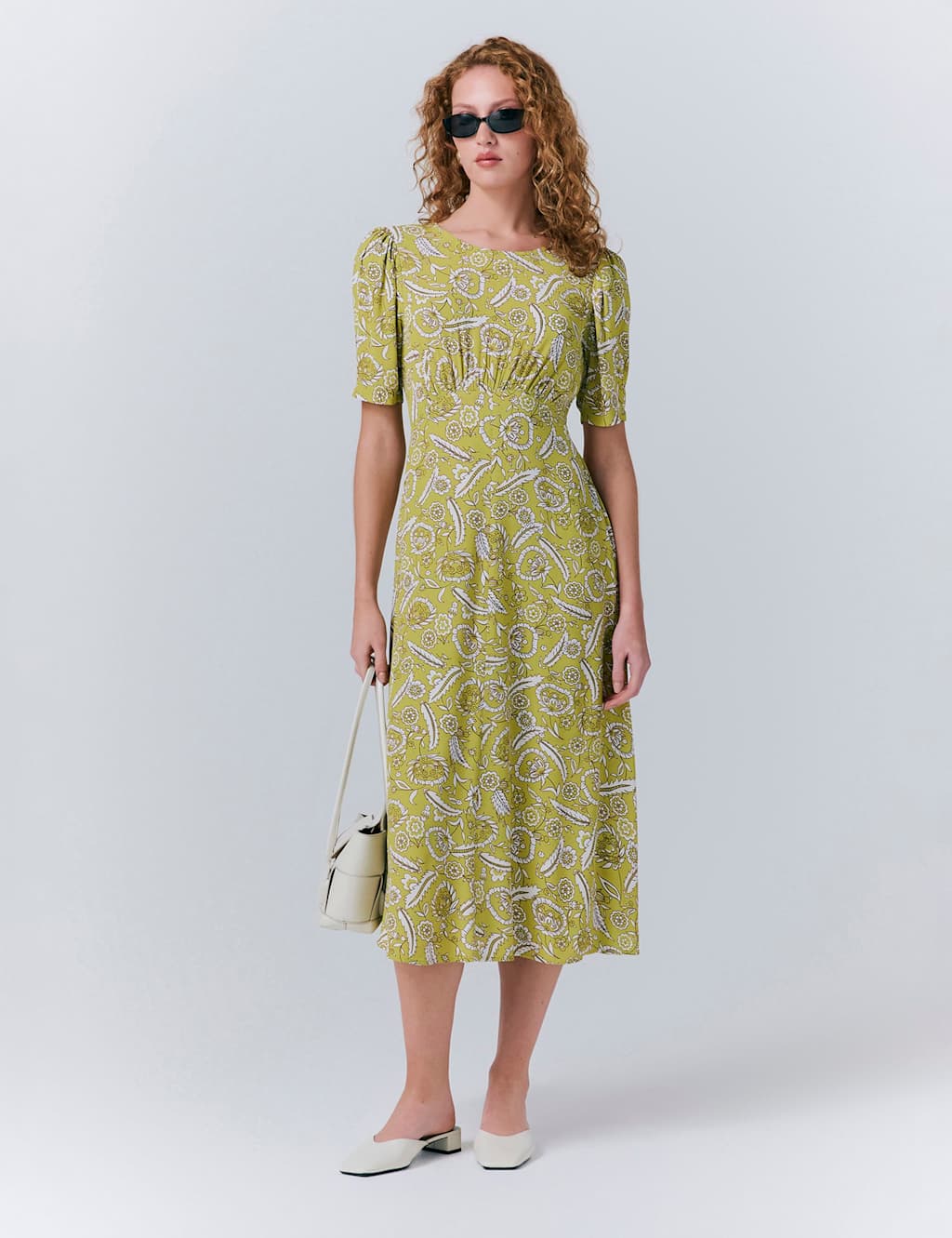 Crepe Floral Round Neck Midaxi Tea Dress