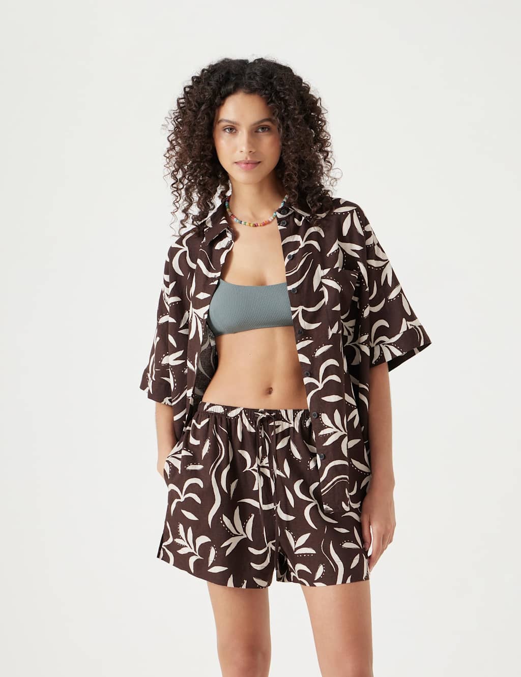 Linen Rich Leaf Print Shirt