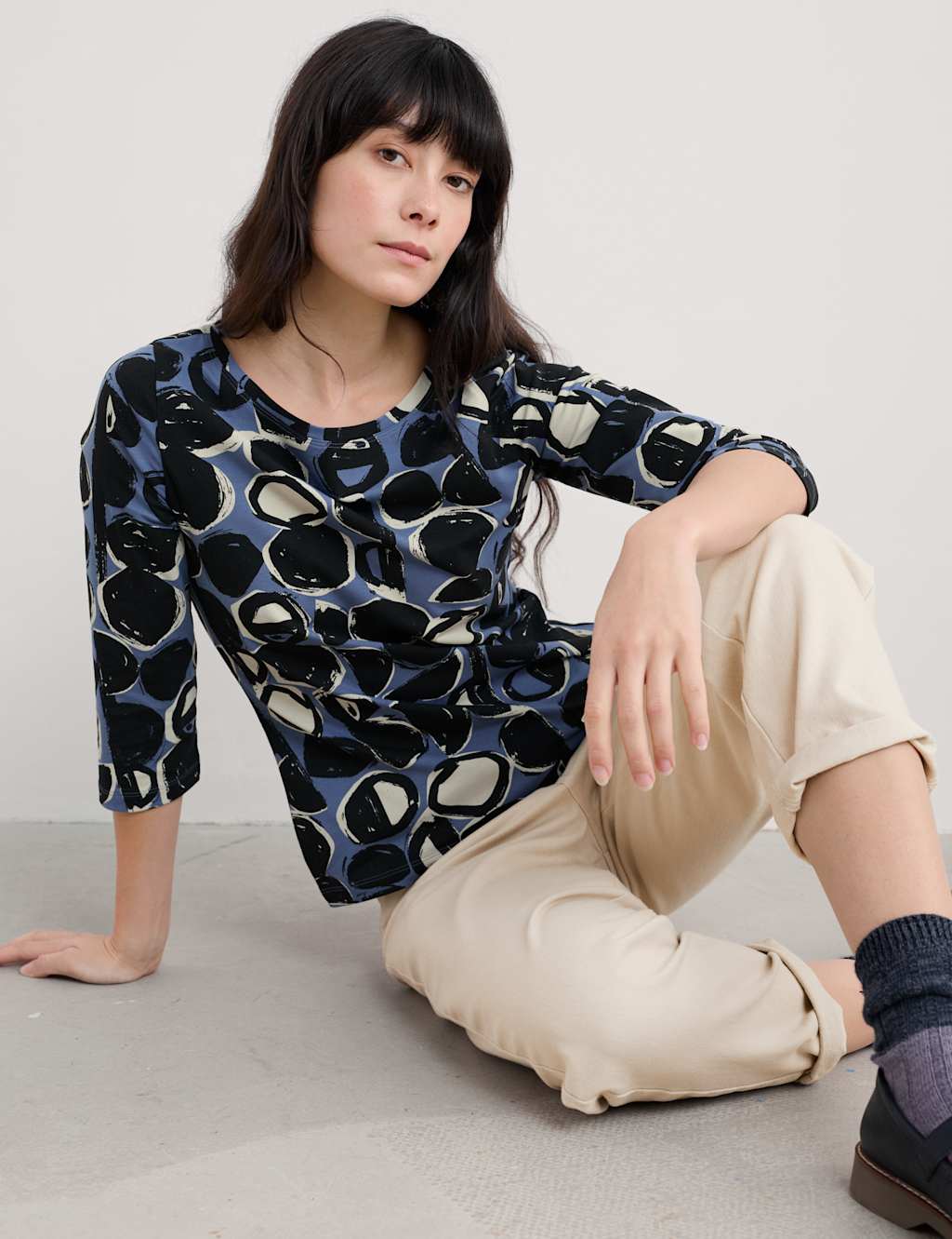 Cotton Rich Geometric Slim Fit Blouse