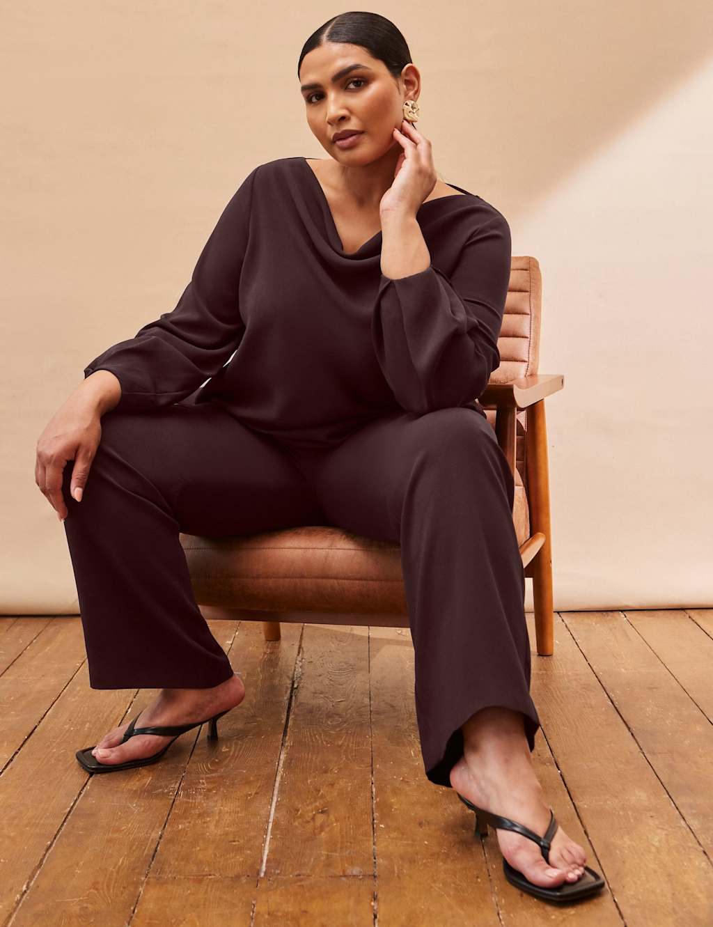 Live Unlimited London Wide Leg Trousers Brown