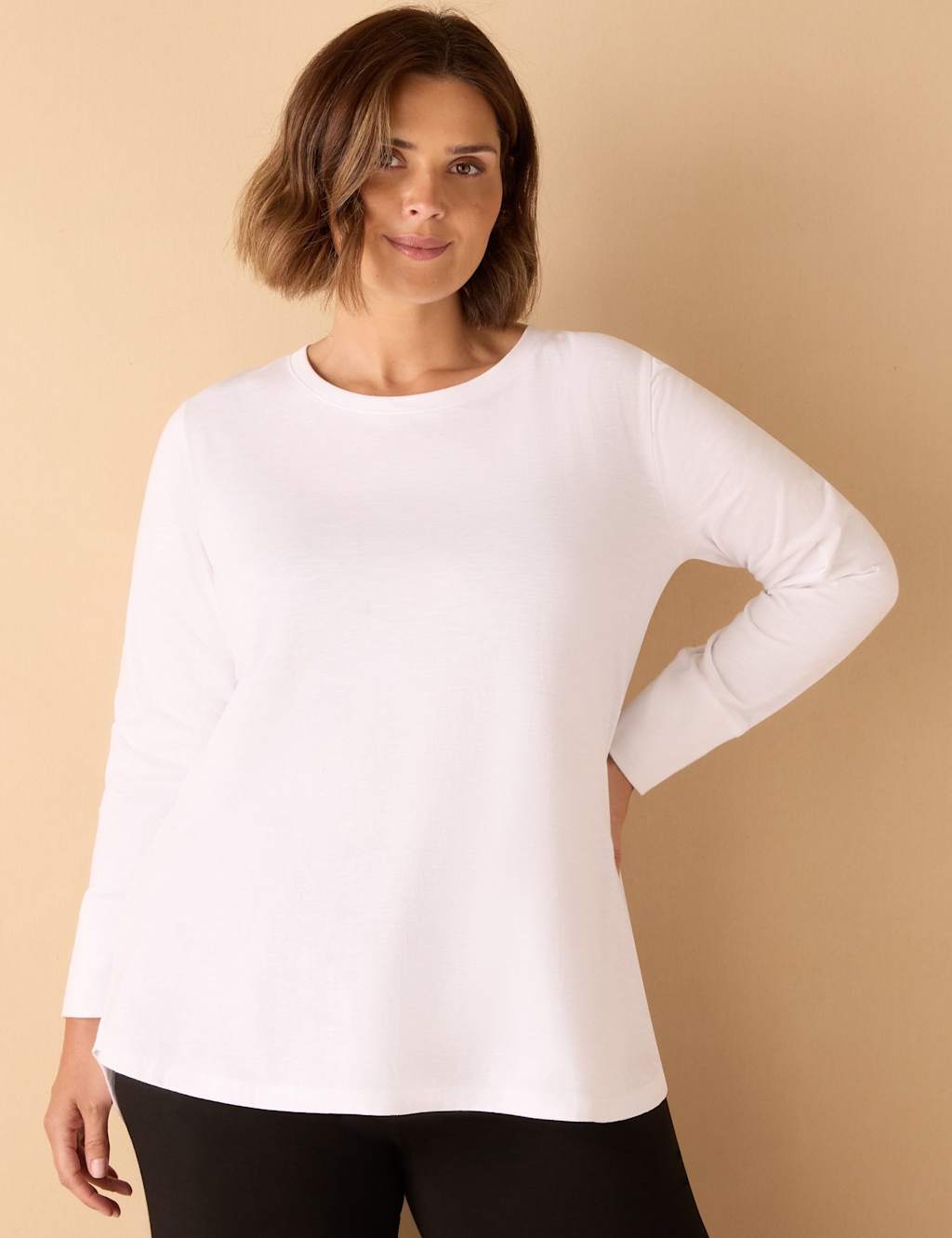 Live Unlimited London Cotton Blend Slub Crew Neck Top White