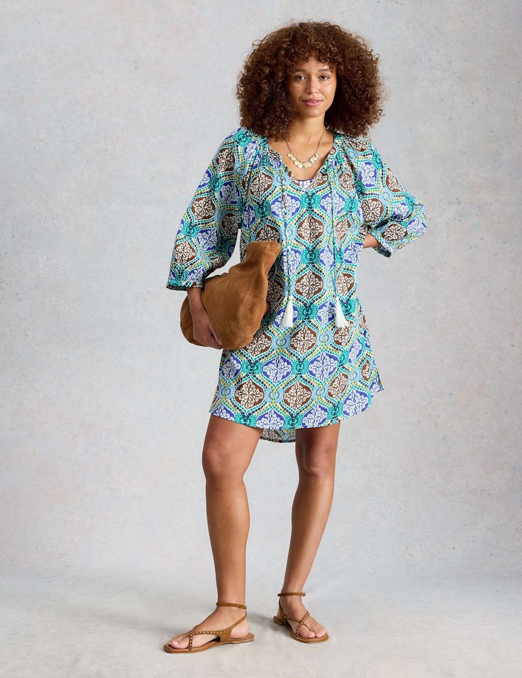 White Stuff Women's Pure Cotton Printed Mini Beach Dress - Large - Green Mix - Available at M&S