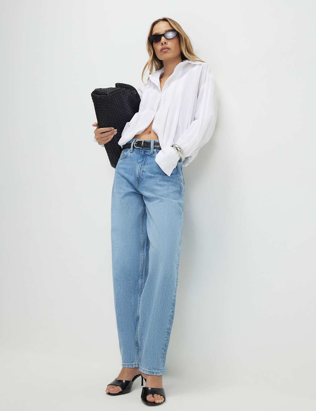 River Island Women's Mid Rise Barrel Leg Jeans - 18 - Light Blue - Available at M&S